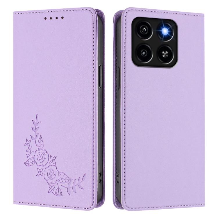 For ZTE Blade A35 / A55 Peony Embossed Magnetic RFID Vegan Leather Phone Case