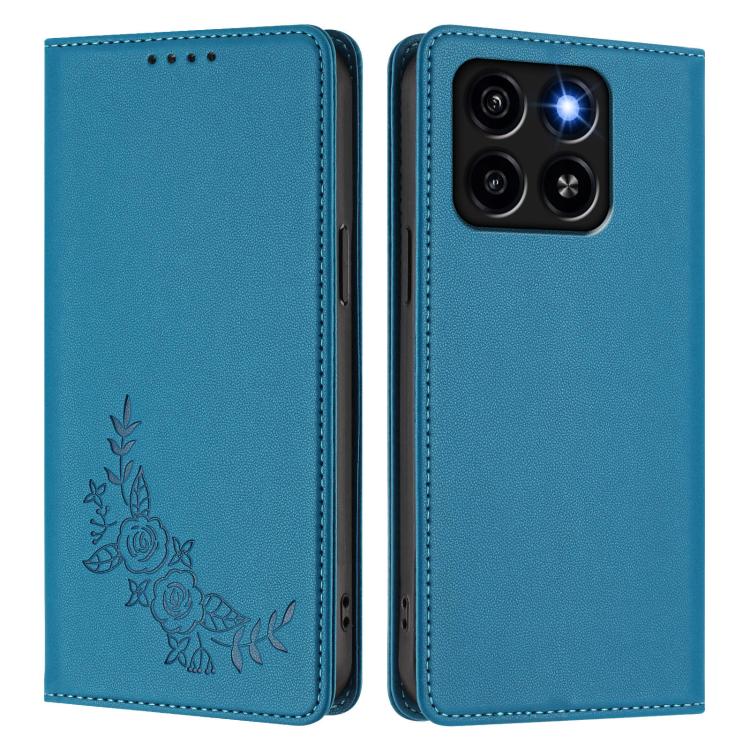 For ZTE Blade A35 / A55 Peony Embossed Magnetic RFID Vegan Leather Phone Case
