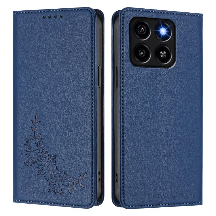 For ZTE Blade A35 / A55 Peony Embossed Magnetic RFID Vegan Leather Phone Case