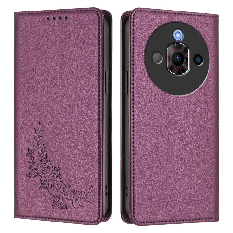 For ZTE nubia Focus Pro Peony Embossed Magnetic RFID Vegan Leather Phone Case