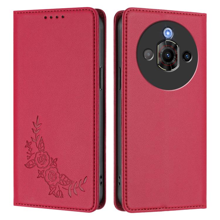 For ZTE nubia Focus Pro Peony Embossed Magnetic RFID Vegan Leather Phone Case