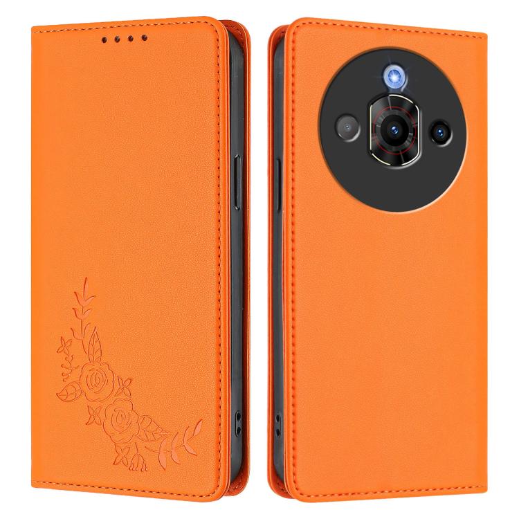For ZTE nubia Focus Pro Peony Embossed Magnetic RFID Vegan Leather Phone Case