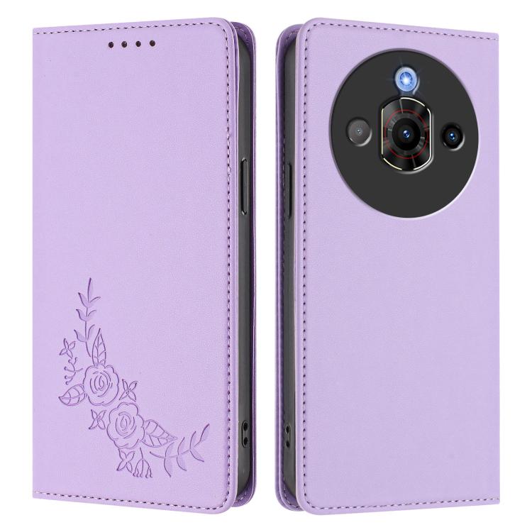 For ZTE nubia Focus Pro Peony Embossed Magnetic RFID Vegan Leather Phone Case