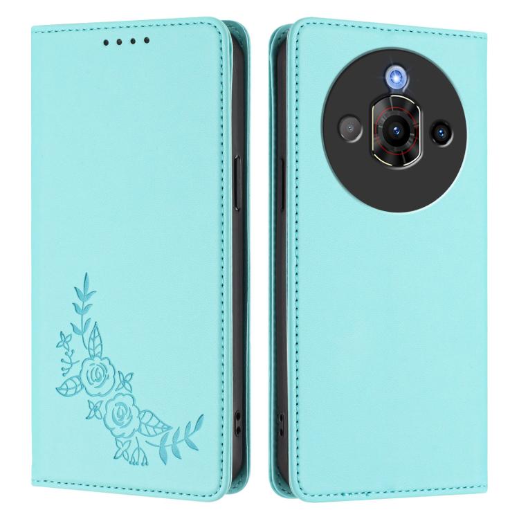 For ZTE nubia Focus Pro Peony Embossed Magnetic RFID Vegan Leather Phone Case