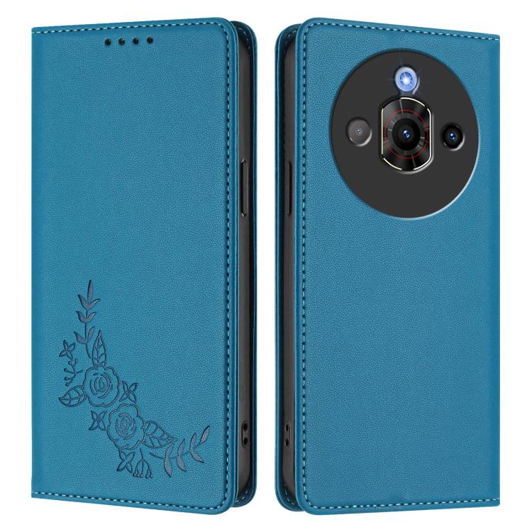 For ZTE nubia Focus Pro Peony Embossed Magnetic RFID Vegan Leather Phone Case