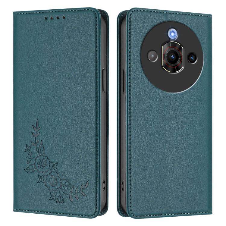 For ZTE nubia Focus Pro Peony Embossed Magnetic RFID Vegan Leather Phone Case