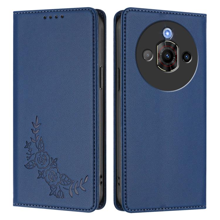 For ZTE nubia Focus Pro Peony Embossed Magnetic RFID Vegan Leather Phone Case
