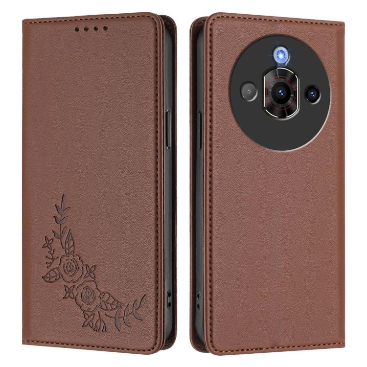 For ZTE nubia Focus Pro Peony Embossed Magnetic RFID Vegan Leather Phone Case