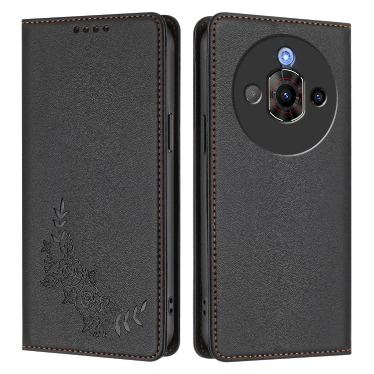 For ZTE nubia Focus Pro Peony Embossed Magnetic RFID Vegan Leather Phone Case