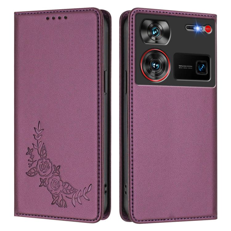 For ZTE nubia Z60 Ultra Peony Embossed Magnetic RFID Vegan Leather Phone Case