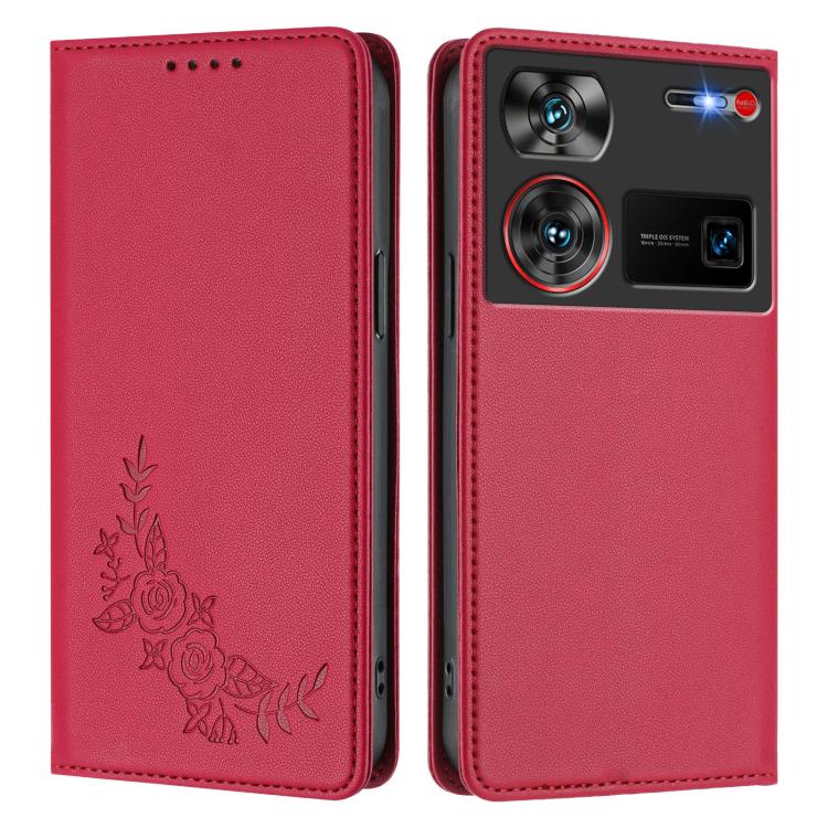 For ZTE nubia Z60 Ultra Peony Embossed Magnetic RFID Vegan Leather Phone Case