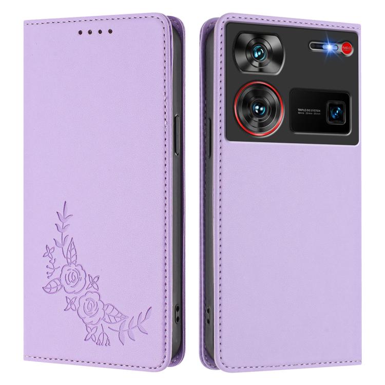 For ZTE nubia Z60 Ultra Peony Embossed Magnetic RFID Vegan Leather Phone Case