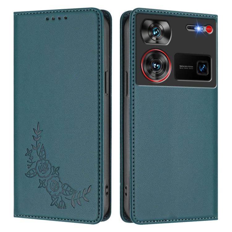 For ZTE nubia Z60 Ultra Peony Embossed Magnetic RFID Vegan Leather Phone Case