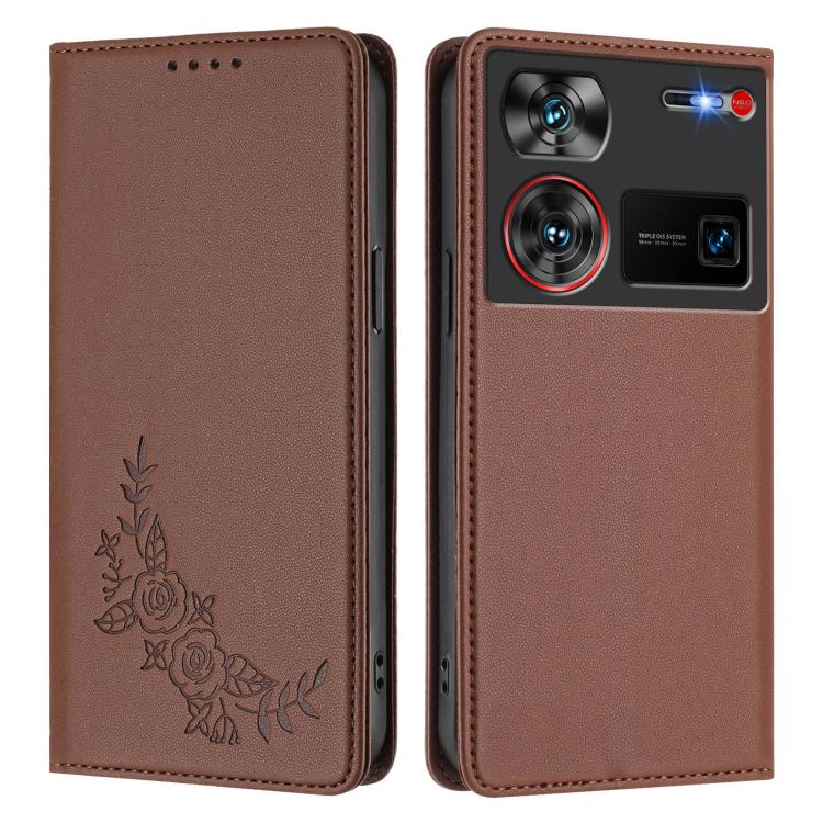 For ZTE nubia Z60 Ultra Peony Embossed Magnetic RFID Vegan Leather Phone Case