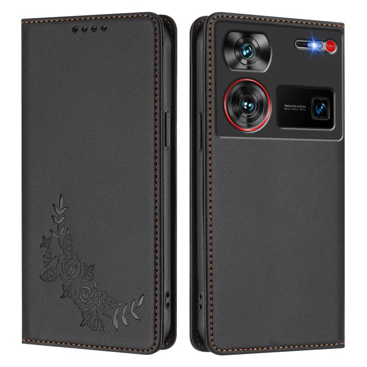 For ZTE nubia Z60 Ultra Peony Embossed Magnetic RFID Vegan Leather Phone Case