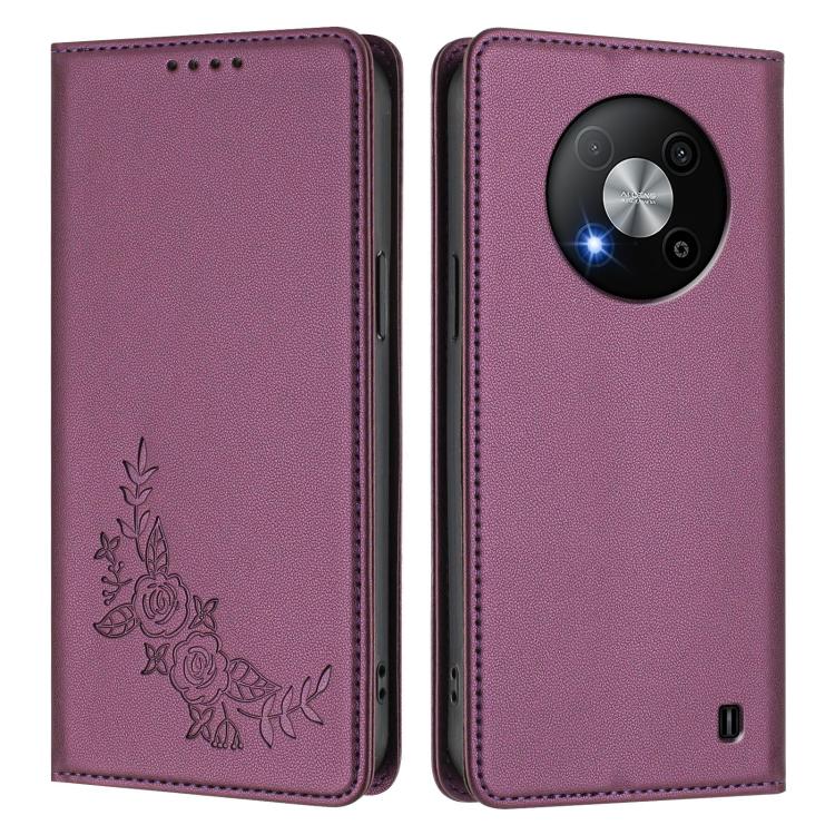 For ZTE Blade A73 5G Peony Embossed Magnetic RFID Vegan Leather Phone Case