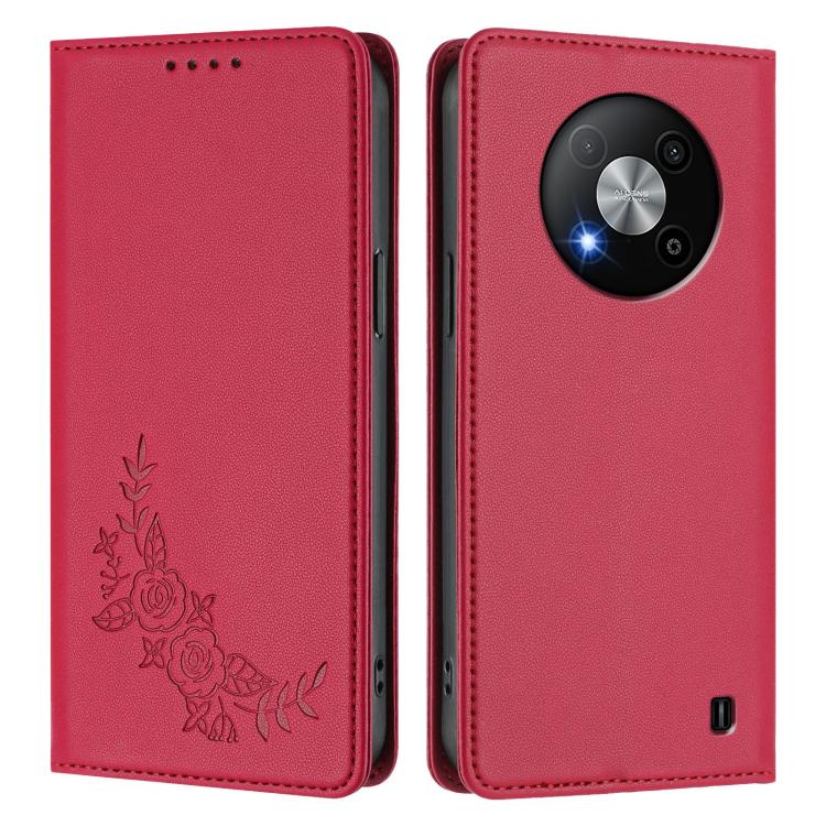 For ZTE Blade A73 5G Peony Embossed Magnetic RFID Vegan Leather Phone Case