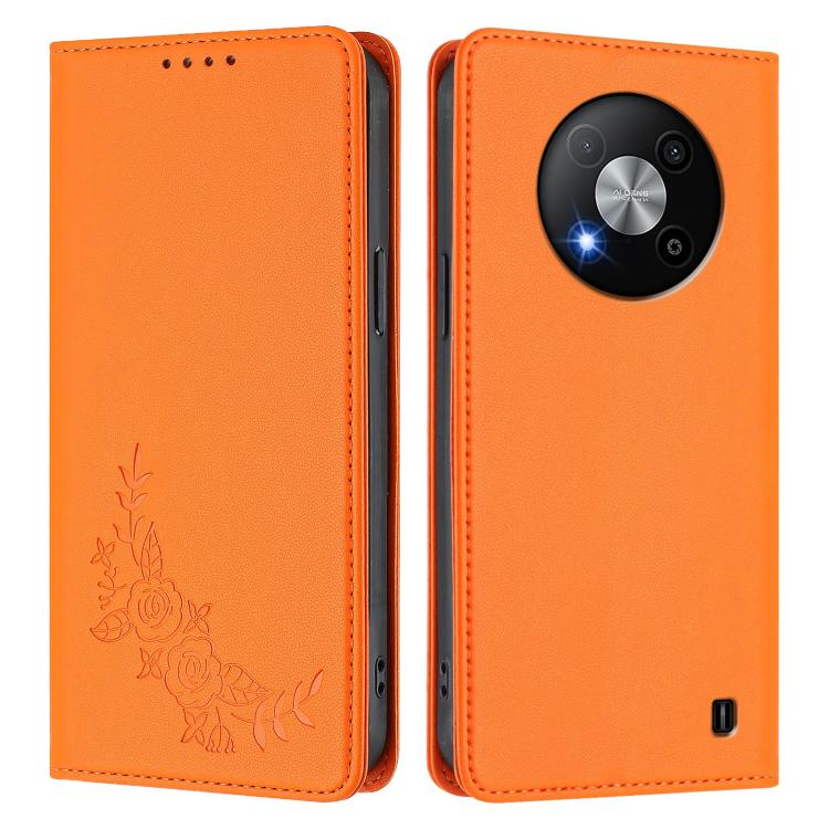 For ZTE Blade A73 5G Peony Embossed Magnetic RFID Vegan Leather Phone Case