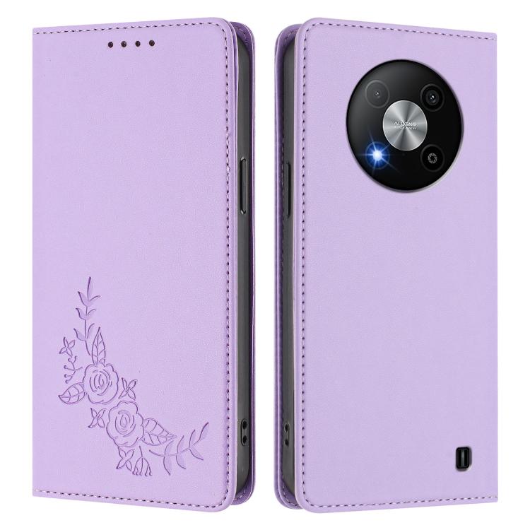 For ZTE Blade A73 5G Peony Embossed Magnetic RFID Vegan Leather Phone Case