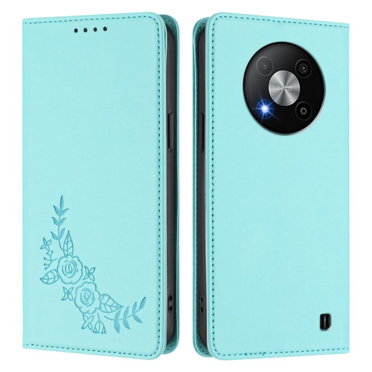 For ZTE Blade A73 5G Peony Embossed Magnetic RFID Vegan Leather Phone Case