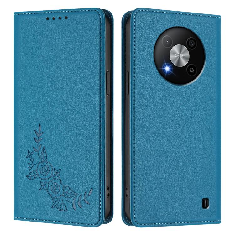 For ZTE Blade A73 5G Peony Embossed Magnetic RFID Vegan Leather Phone Case
