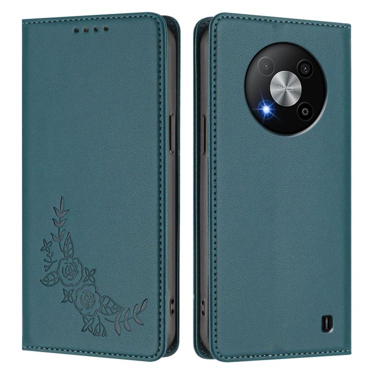 For ZTE Blade A73 5G Peony Embossed Magnetic RFID Vegan Leather Phone Case