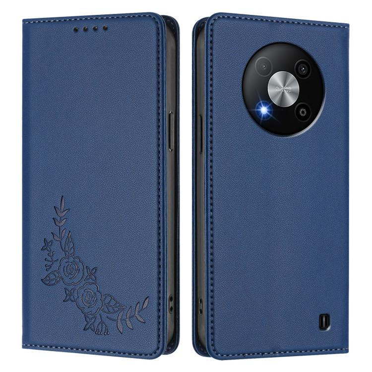For ZTE Blade A73 5G Peony Embossed Magnetic RFID Vegan Leather Phone Case