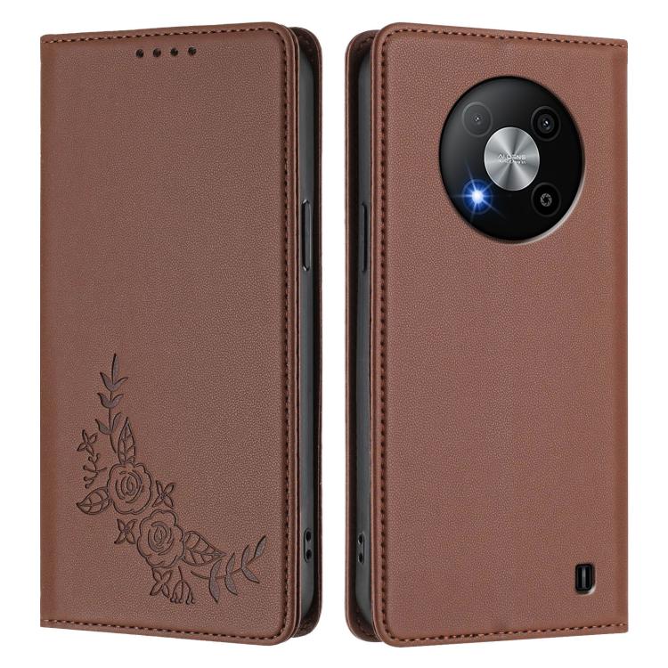 For ZTE Blade A73 5G Peony Embossed Magnetic RFID Vegan Leather Phone Case