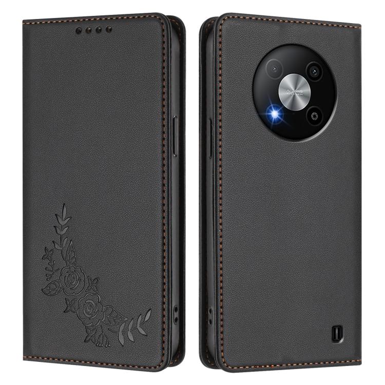 For ZTE Blade A73 5G Peony Embossed Magnetic RFID Vegan Leather Phone Case