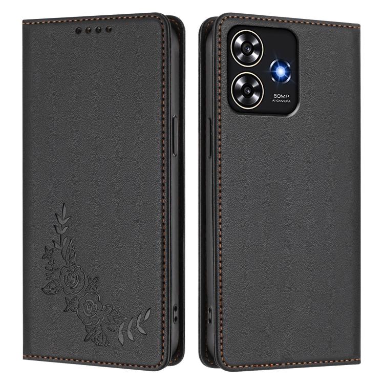 For ZTE Blade A73 4G Peony Embossed Magnetic RFID Vegan Leather Phone Case