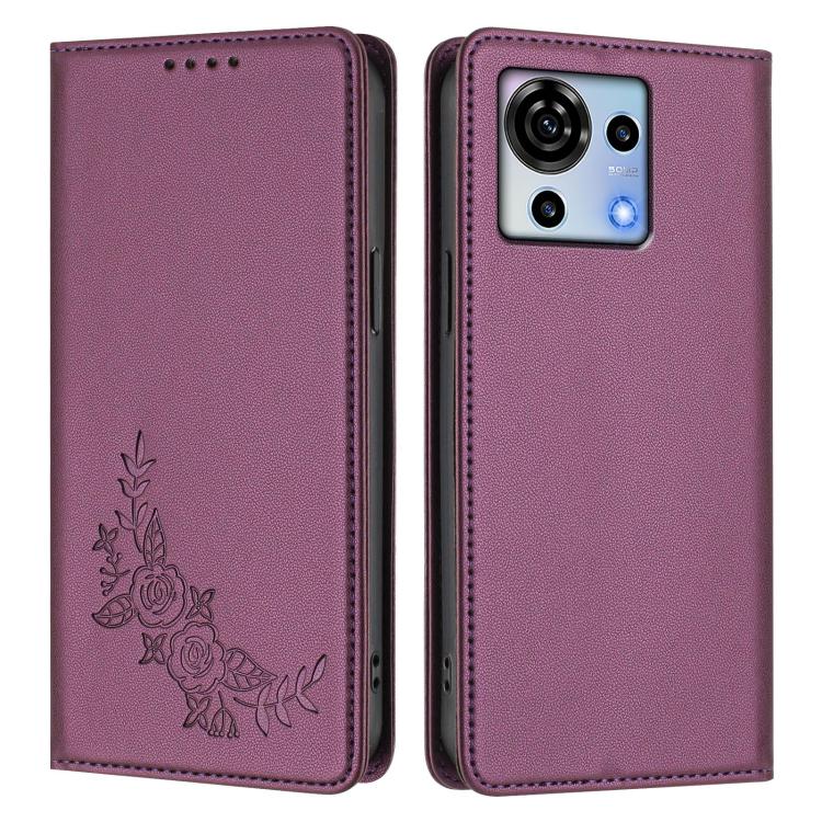 For ZTE Blade V50 Vita Peony Embossed Magnetic RFID Vegan Leather Phone Case