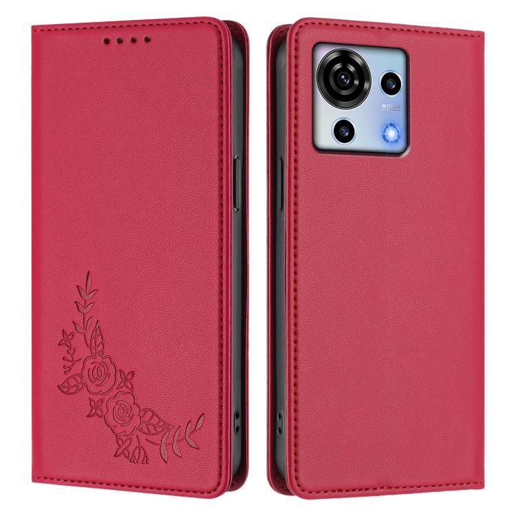 For ZTE Blade V50 Vita Peony Embossed Magnetic RFID Vegan Leather Phone Case