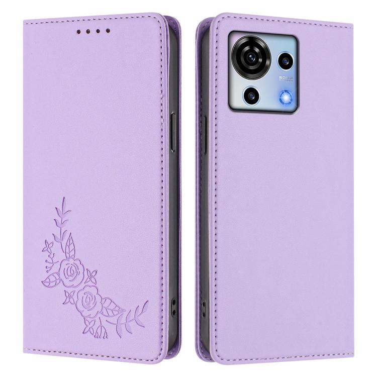 For ZTE Blade V50 Vita Peony Embossed Magnetic RFID Vegan Leather Phone Case