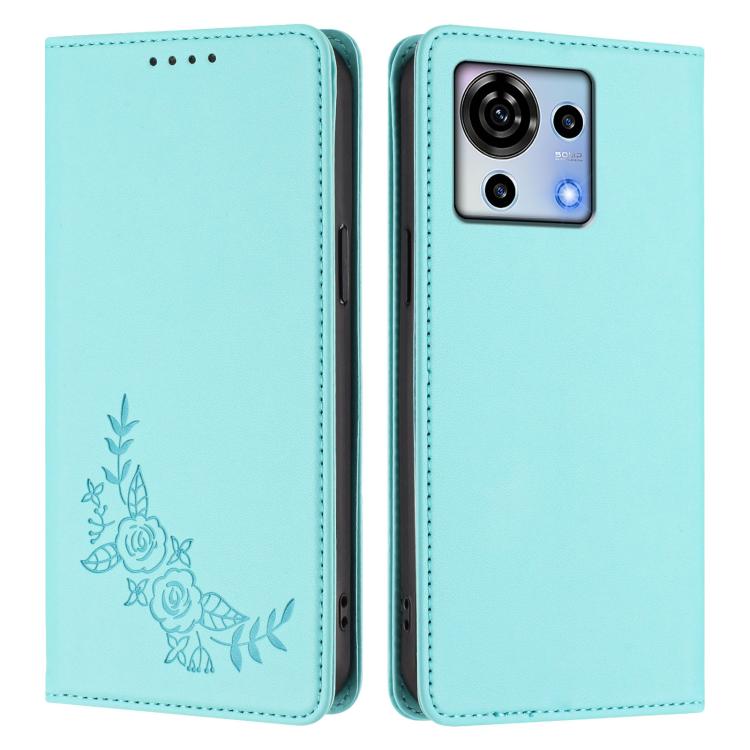 For ZTE Blade V50 Vita Peony Embossed Magnetic RFID Vegan Leather Phone Case
