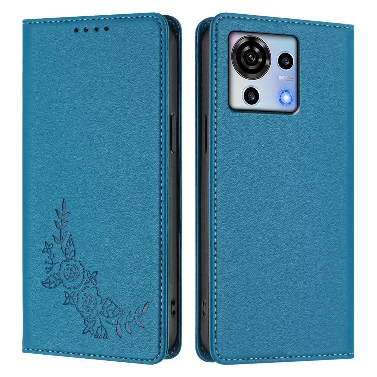 For ZTE Blade V50 Vita Peony Embossed Magnetic RFID Vegan Leather Phone Case