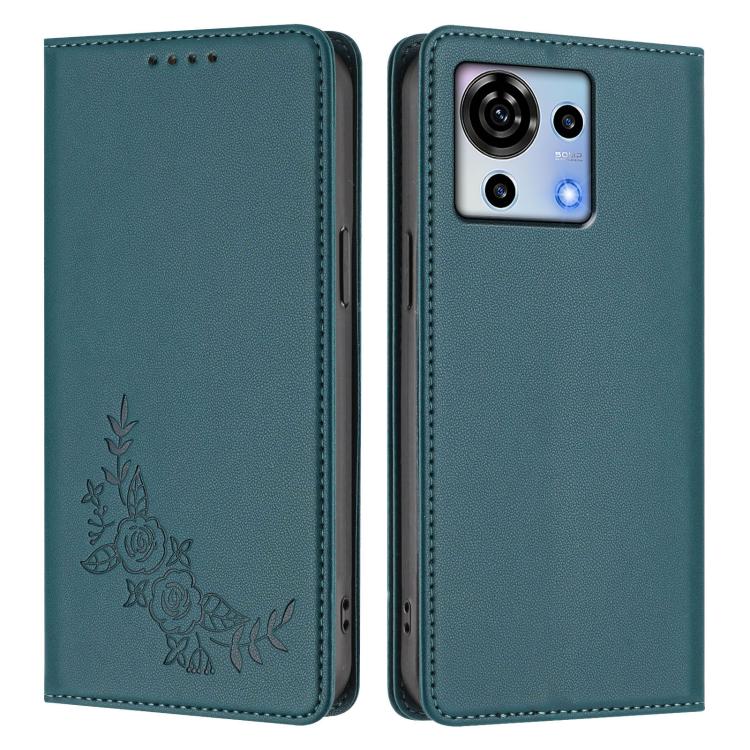 For ZTE Blade V50 Vita Peony Embossed Magnetic RFID Vegan Leather Phone Case