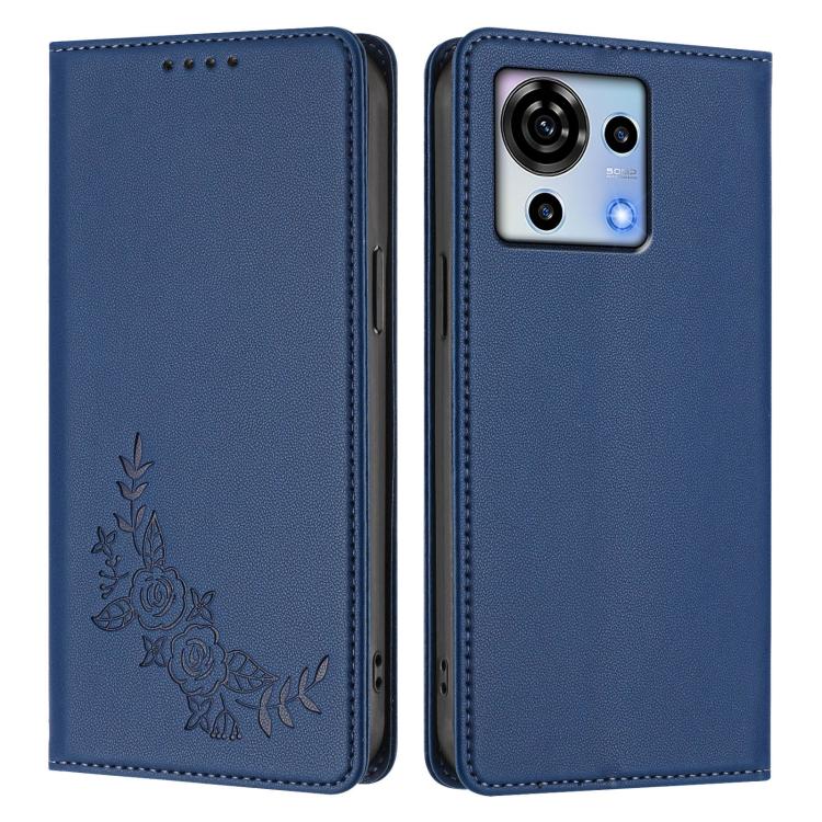 For ZTE Blade V50 Vita Peony Embossed Magnetic RFID Vegan Leather Phone Case