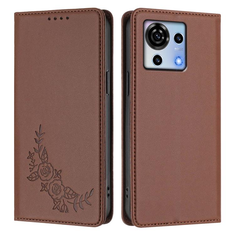 For ZTE Blade V50 Vita Peony Embossed Magnetic RFID Vegan Leather Phone Case