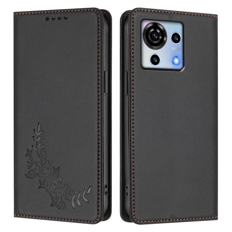 For ZTE Blade V50 Vita Peony Embossed Magnetic RFID Vegan Leather Phone Case