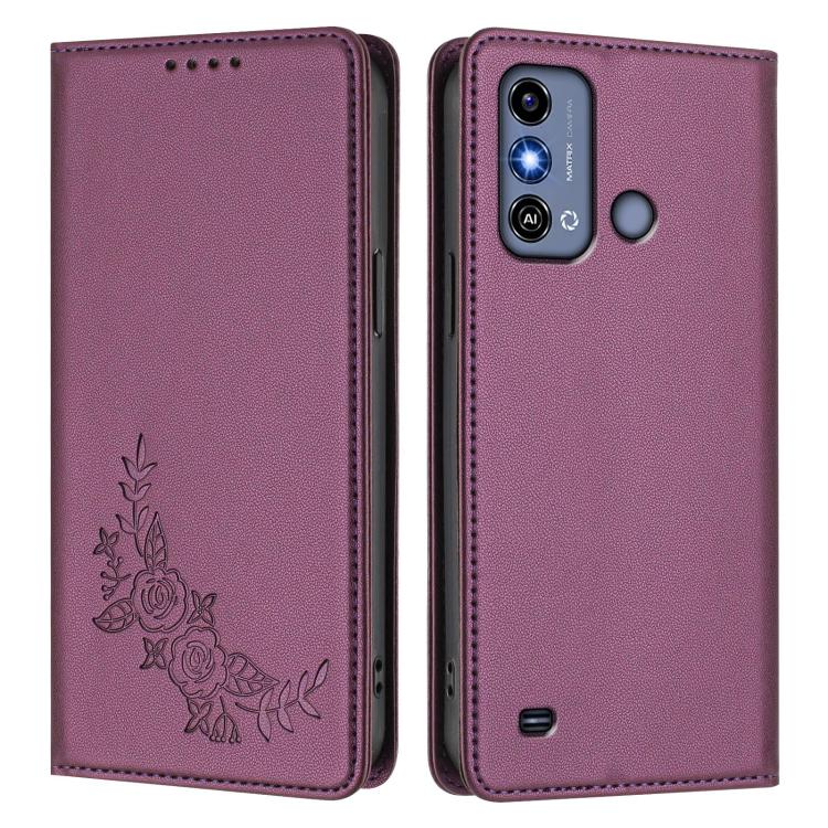 For ZTE Blade A53 / A53+ Peony Embossed Magnetic RFID Vegan Leather Phone Case