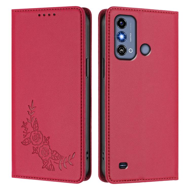 For ZTE Blade A53 / A53+ Peony Embossed Magnetic RFID Vegan Leather Phone Case