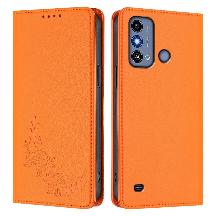 For ZTE Blade A53 / A53+ Peony Embossed Magnetic RFID Vegan Leather Phone Case