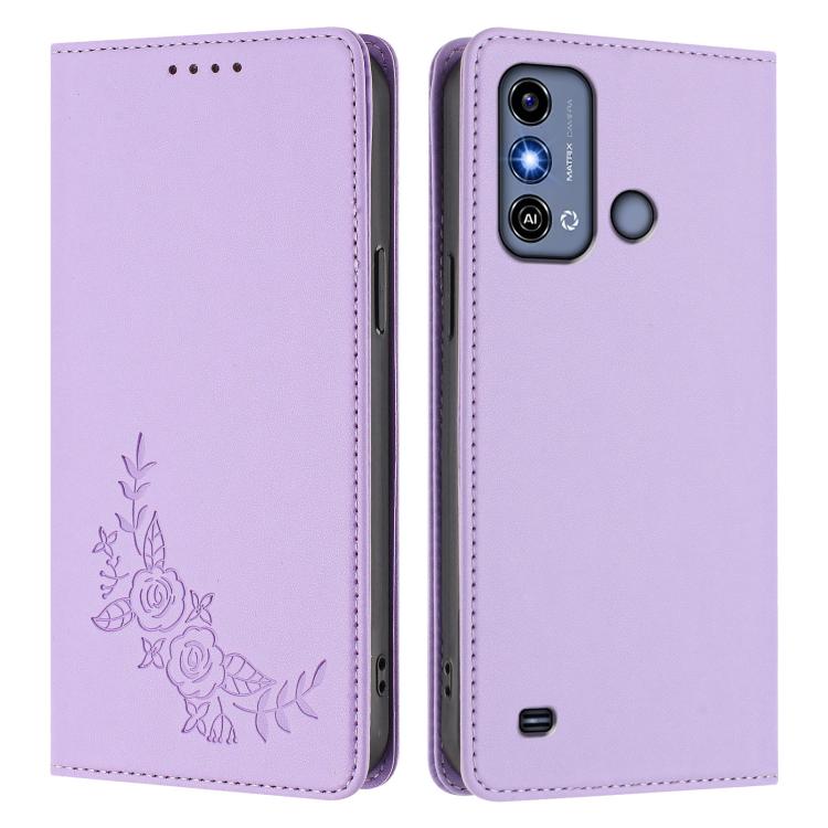 For ZTE Blade A53 / A53+ Peony Embossed Magnetic RFID Vegan Leather Phone Case