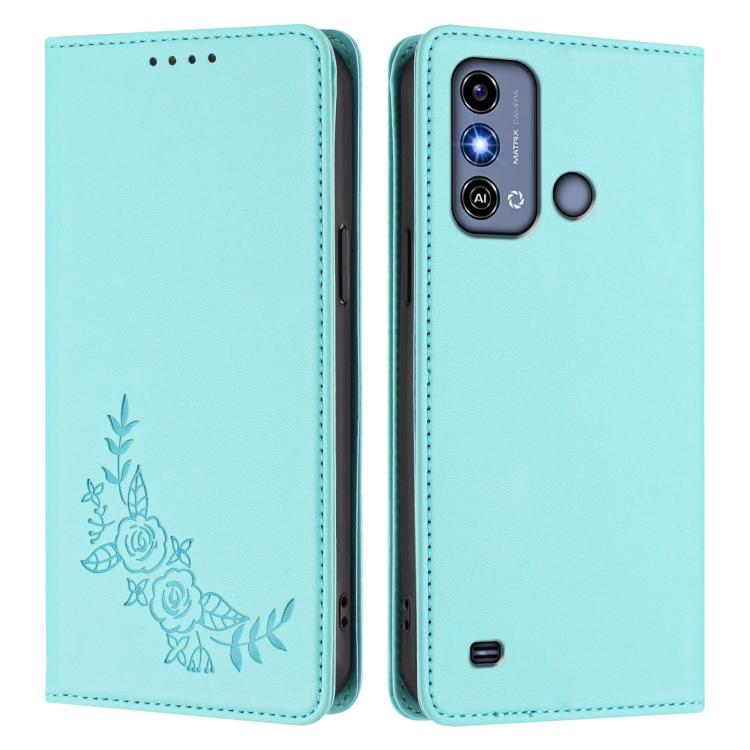 For ZTE Blade A53 / A53+ Peony Embossed Magnetic RFID Vegan Leather Phone Case