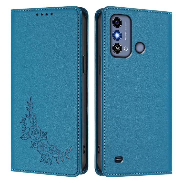 For ZTE Blade A53 / A53+ Peony Embossed Magnetic RFID Vegan Leather Phone Case