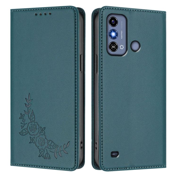 For ZTE Blade A53 / A53+ Peony Embossed Magnetic RFID Vegan Leather Phone Case