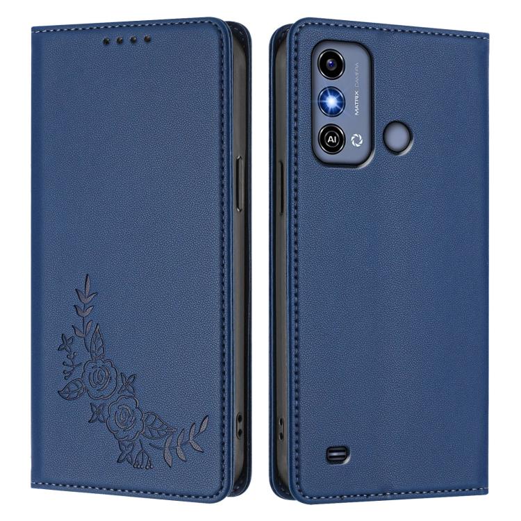 For ZTE Blade A53 / A53+ Peony Embossed Magnetic RFID Vegan Leather Phone Case