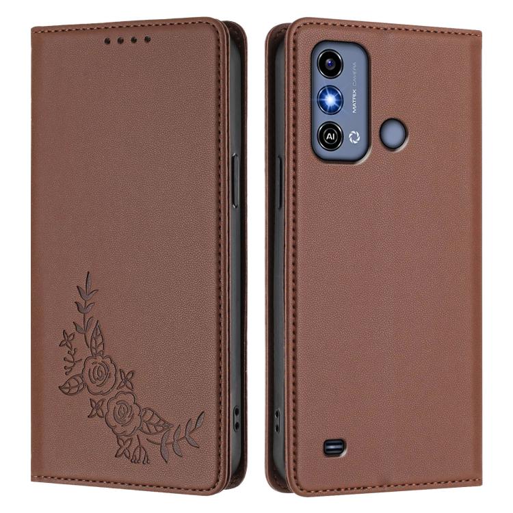 For ZTE Blade A53 / A53+ Peony Embossed Magnetic RFID Vegan Leather Phone Case