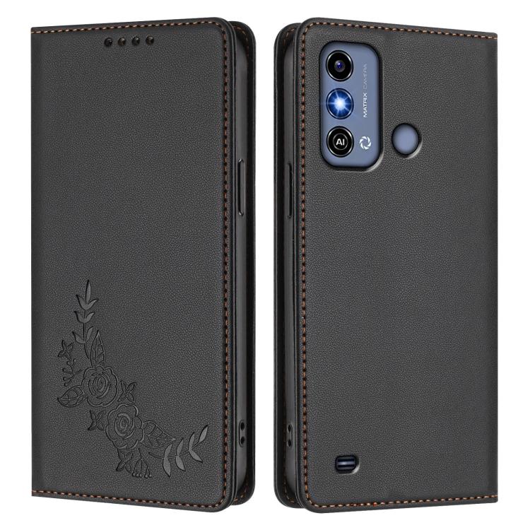 For ZTE Blade A53 / A53+ Peony Embossed Magnetic RFID Vegan Leather Phone Case