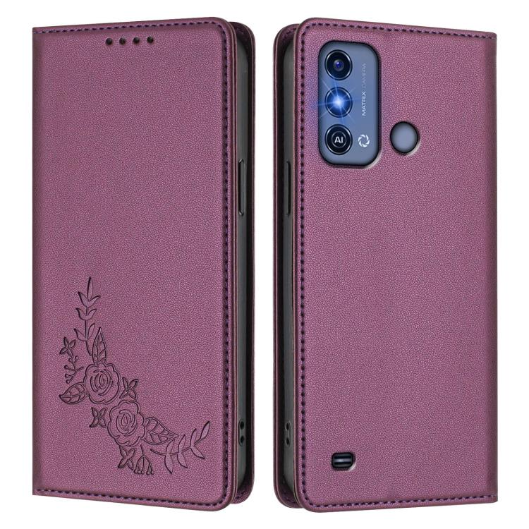 For ZTE Blade A53 Pro Peony Embossed Magnetic RFID Vegan Leather Phone Case